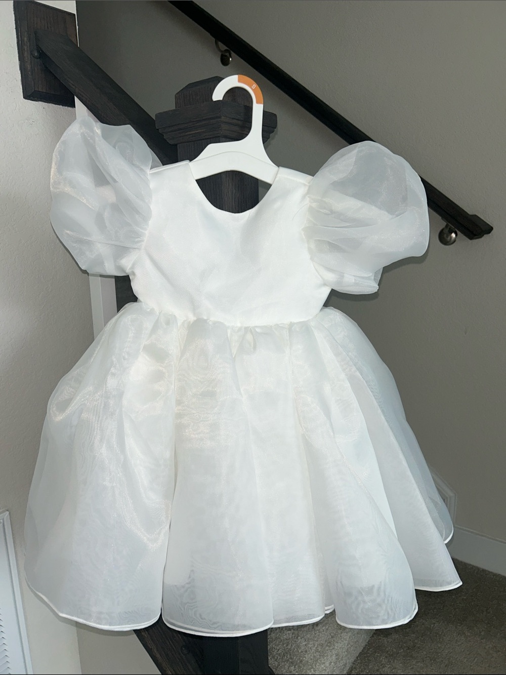 White Puff Sleeve Organza Toddler Dress